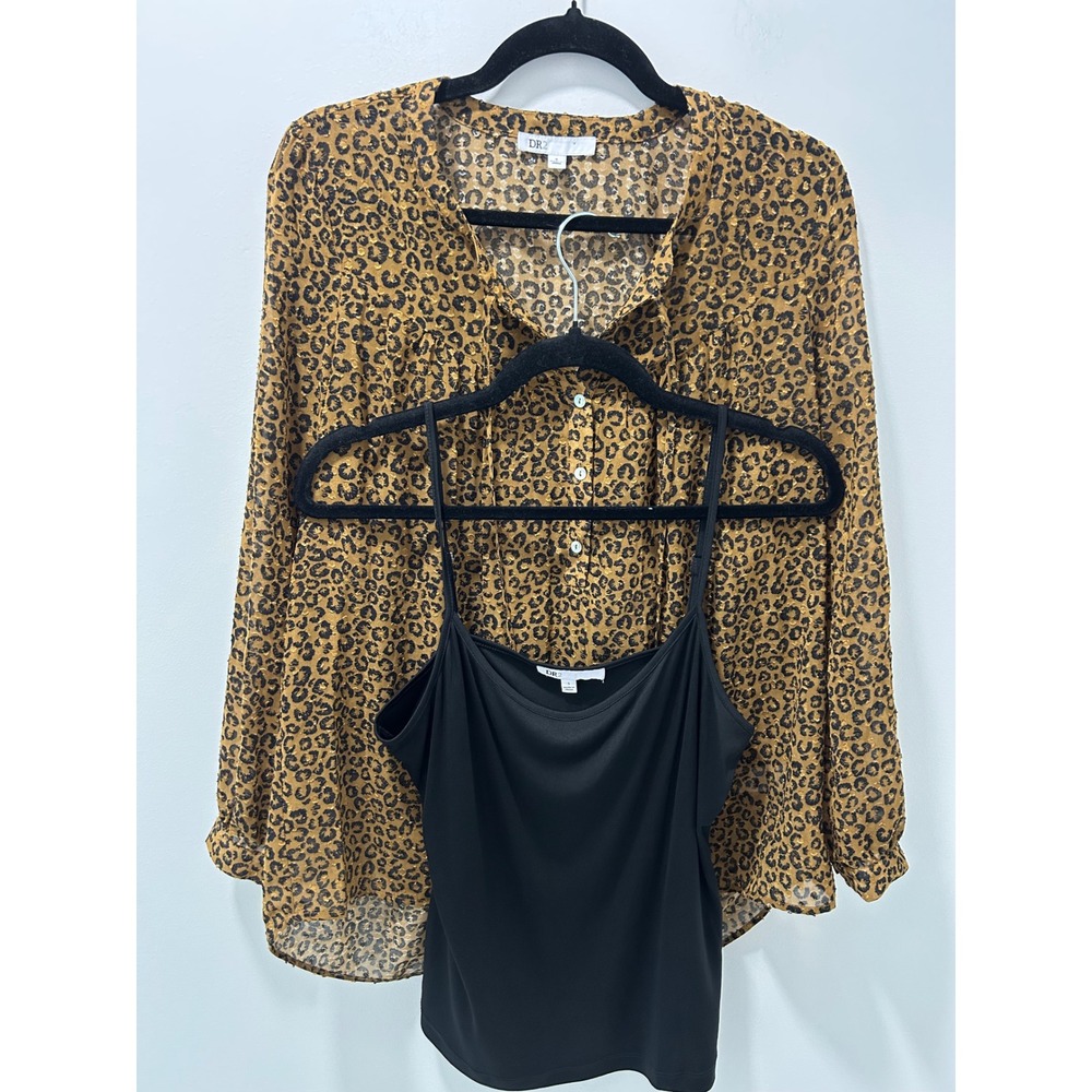 DR2 Leopard Print Clip Dot Blouse with Cami Set Gold Metallic Small DR14064PD2